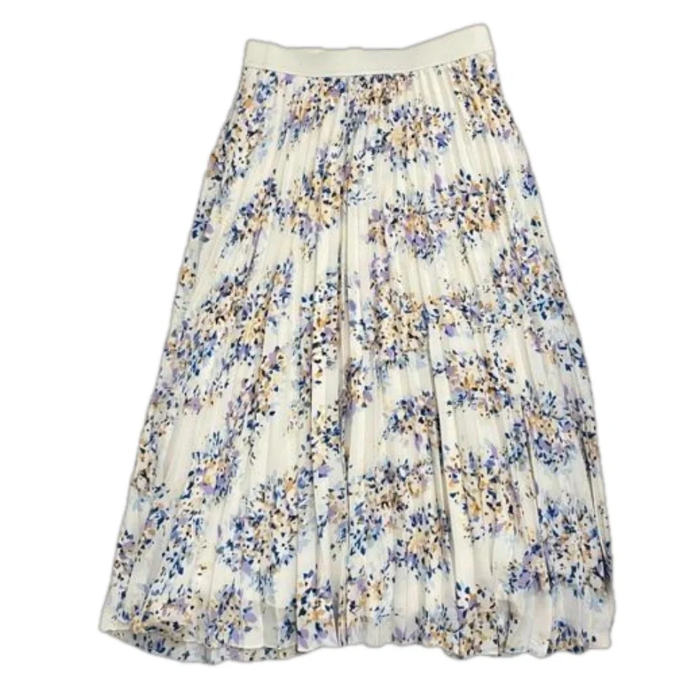 Vince Camuto Pleated Pull-On Midi Skirt Size Small Elastic Waistband Flowy - Picture 9 of 10